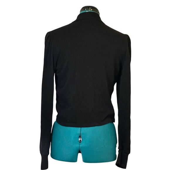 Elie Tahari Black Mock Neck Puff Shoulder Long Sleeve sweater Women Medium - Picture 5 of 11